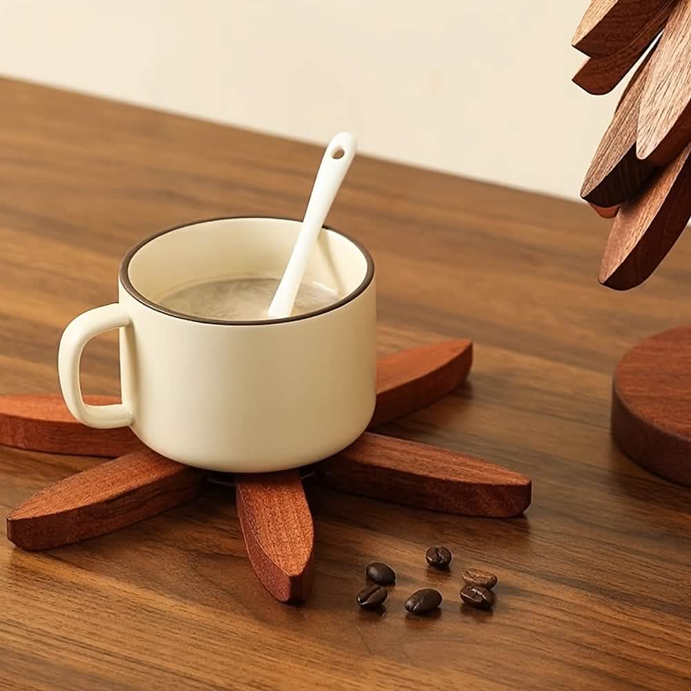 Solid Wood Heat-Resistant Table Mats – Tree-Shaped Coasters Set