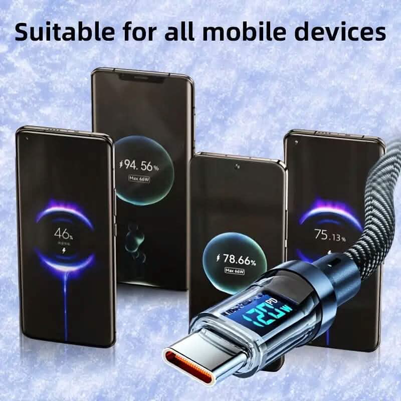 6.6 Ft. Super Fast Charging Cable 120W 6A USB to Type C Charge Cable with LCD Display Mobile Accessories - DailySale
