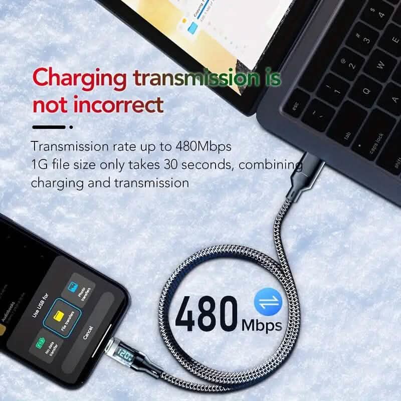 6.6 Ft. Super Fast Charging Cable 120W 6A USB to Type C Charge Cable with LCD Display Mobile Accessories - DailySale