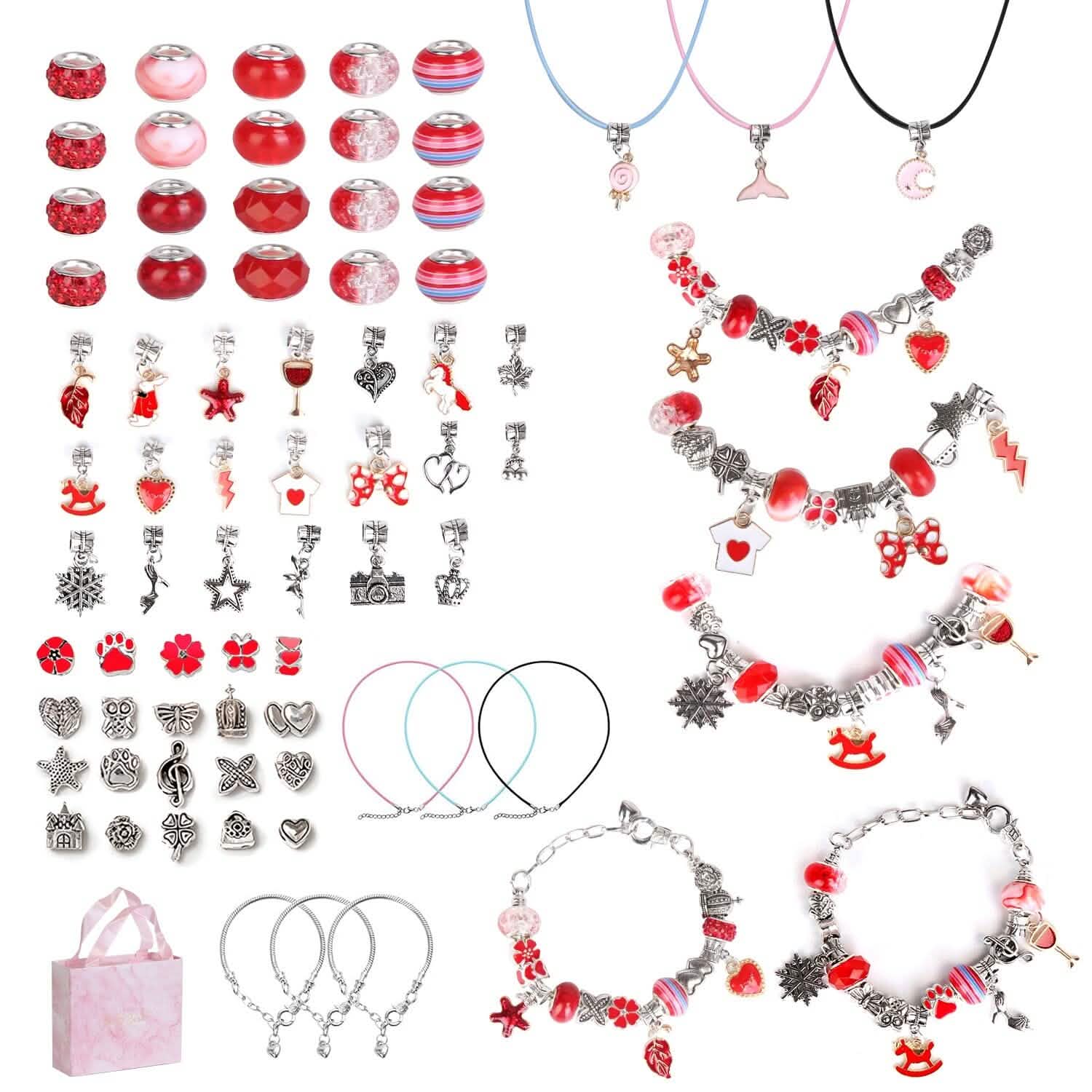 66-Pieces: Charm Bracelet Making Kit Women's Shoes & Accessories Red - DailySale
