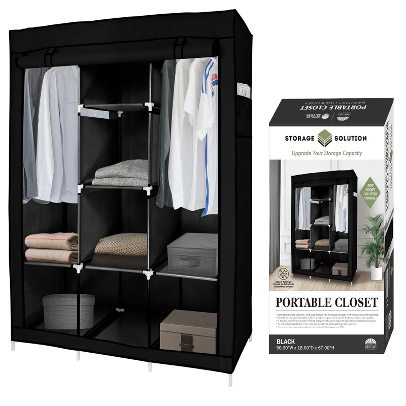 Portable Free Standing Closet - 8 Shelves, 2 Hanging Rods