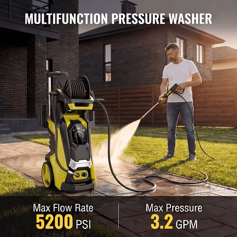 Electric Pressure Washer 4500 PSI 3.2 GPM w/ Foam Cannon Hose Reel