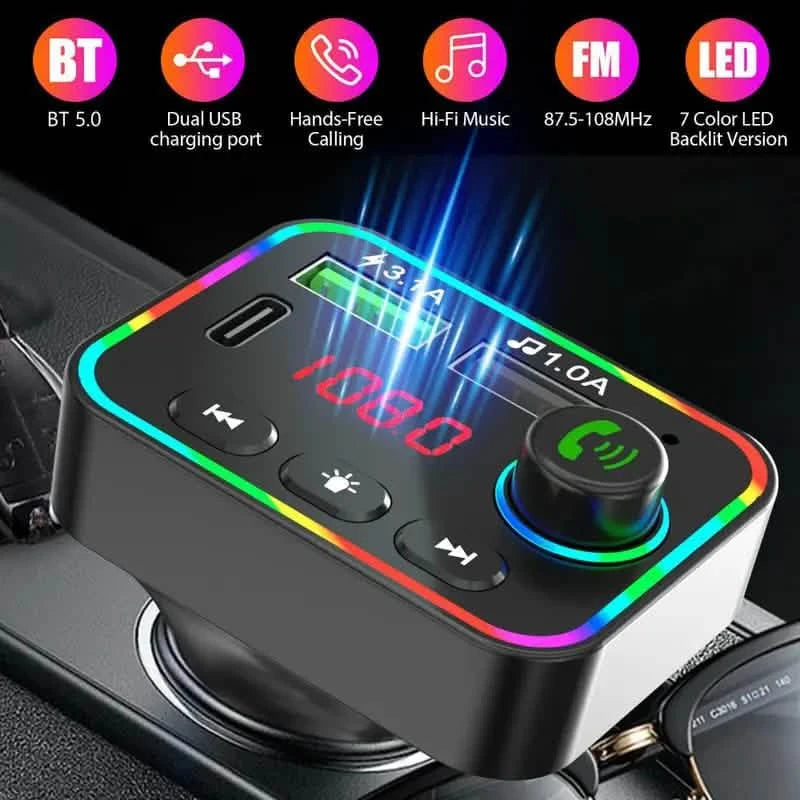 7 Color LED Backlit Light Bluetooth FM Transmitter and Dual USB Charger Automotive - DailySale