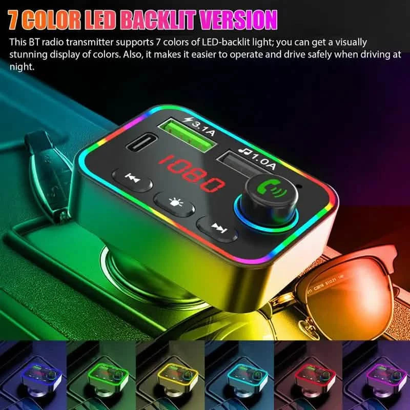 7 Color LED Backlit Light Bluetooth FM Transmitter and Dual USB Charger Automotive - DailySale