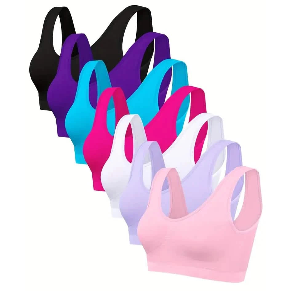 7-Pack: Solid Seamless Bra, Comfy Breathable Sporty Bra for Women's Lingerie & Underwear Women's Swimwear & Lingerie Mixed Color S - DailySale