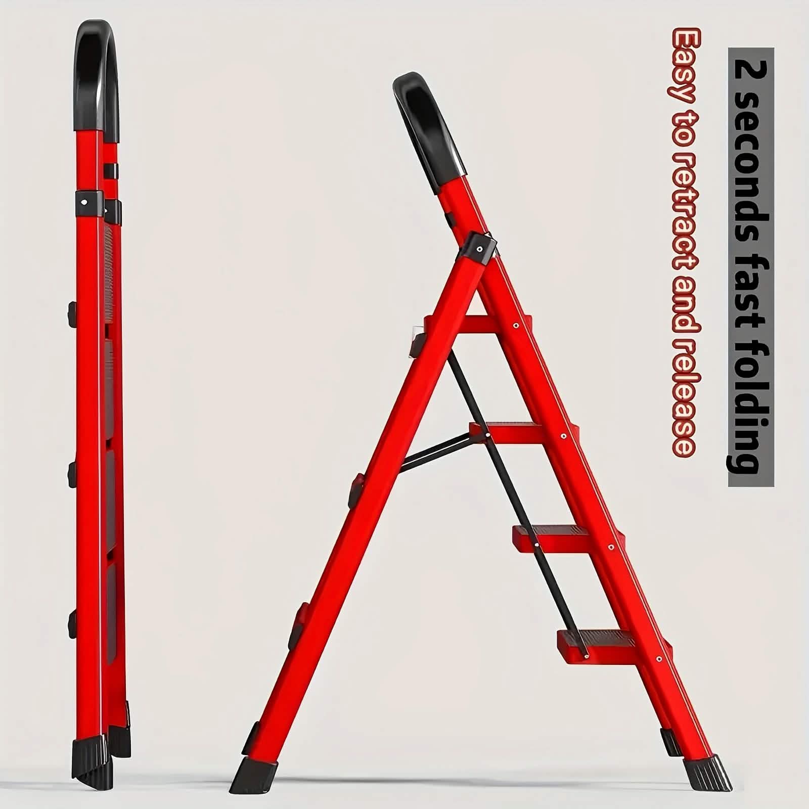 Folding 3/4-Step Ladder – Portable Steel Step Stool, Anti-Slip