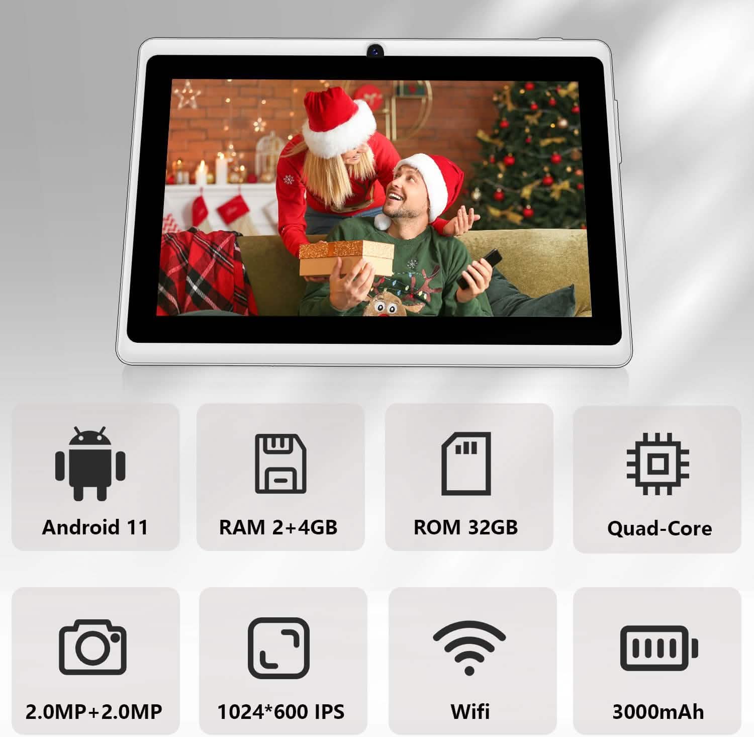 Android Tablet – 7" LCD, 2GB RAM + 4GB Extension, 32GB Storage, Dual Cameras, Wi-Fi, GPS, USB Charging