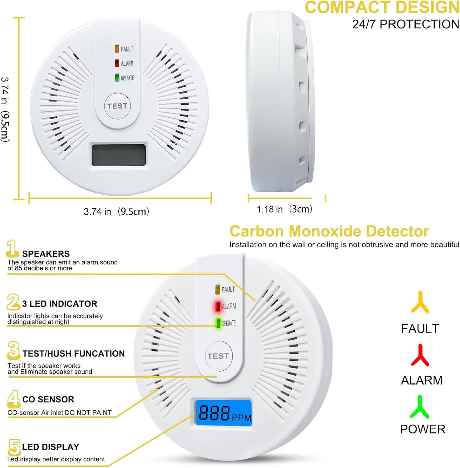 Portable Carbon Monoxide Detector – Battery-Operated CO Alarm