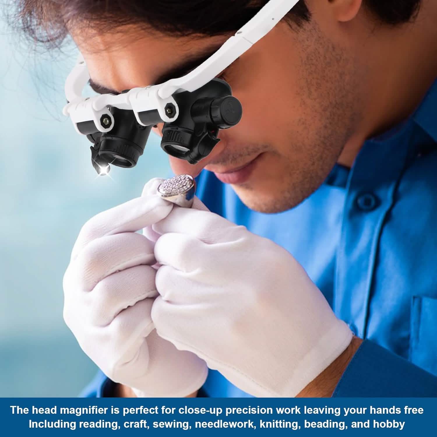 2-LED Head-Mounted Magnifier Glasses – 8x/15x/23x with Repair Light