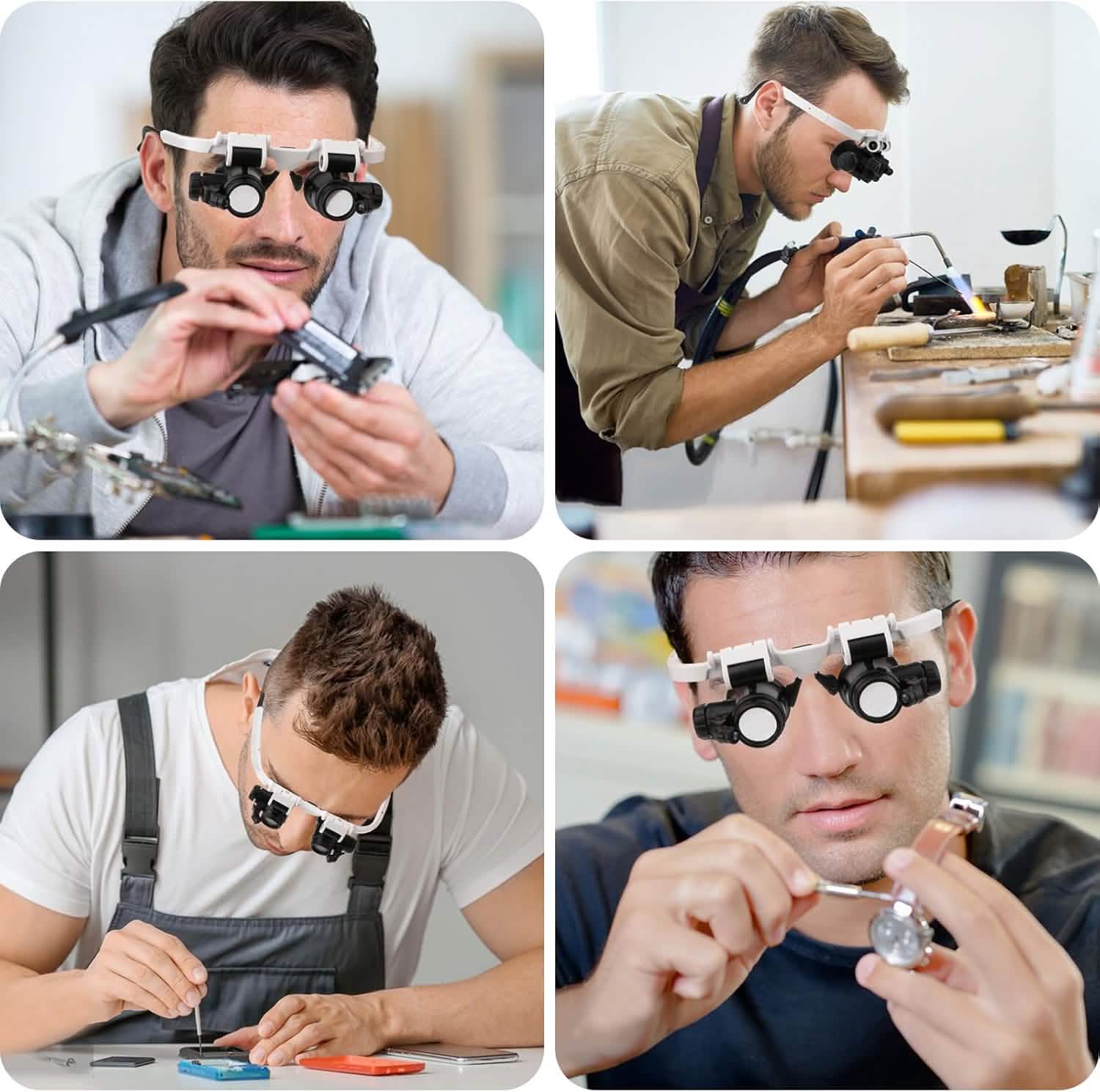 2-LED Head-Mounted Magnifier Glasses – 8x/15x/23x with Repair Light