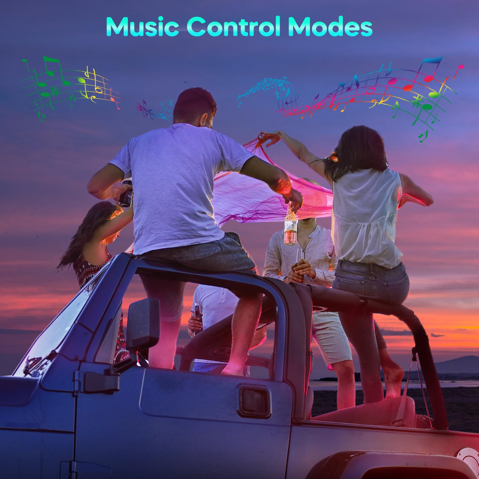 Car Interior LED Lights — Music Sync App Control Color Changing USB Strip Lights for Car & Truck