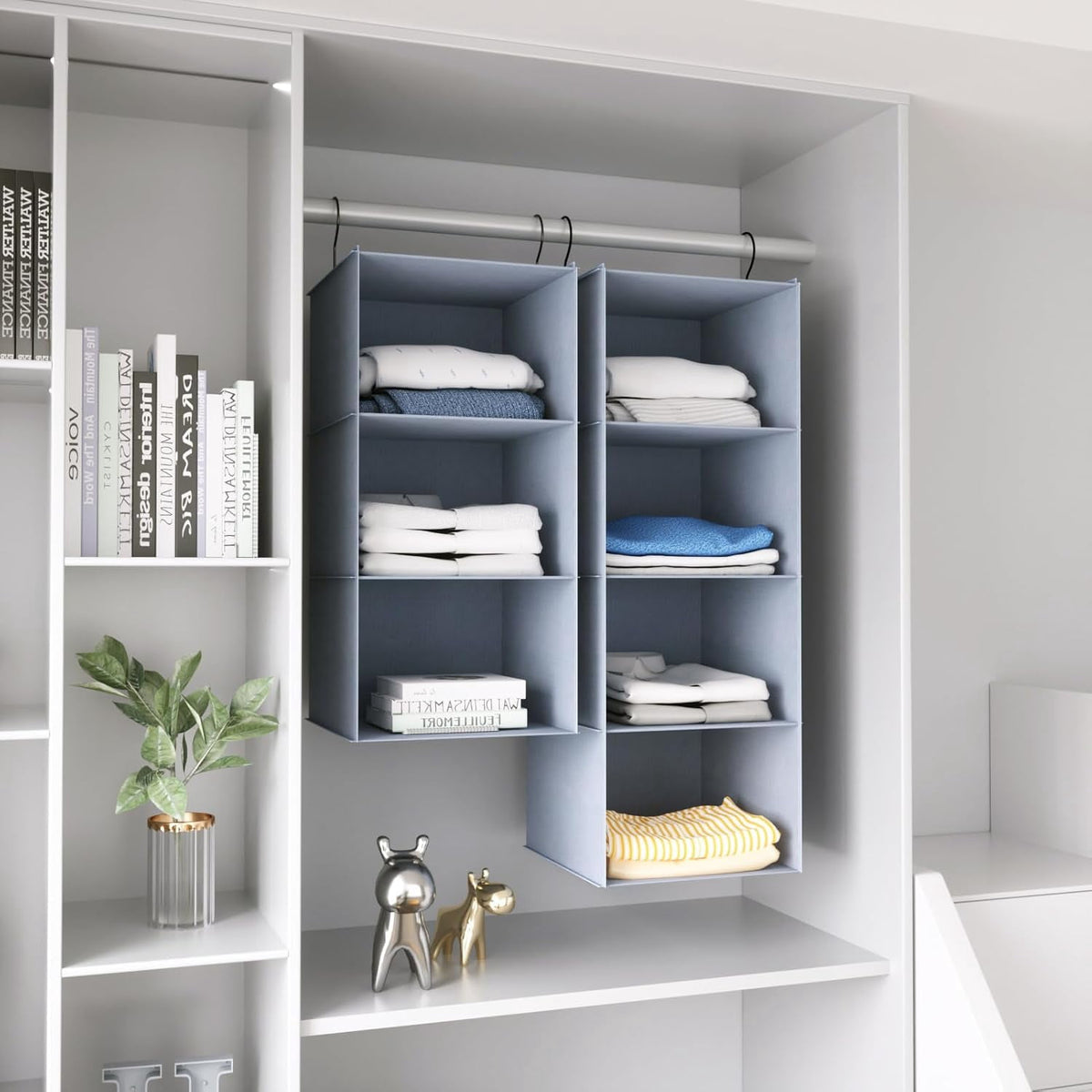 Organizers in a fitted closet