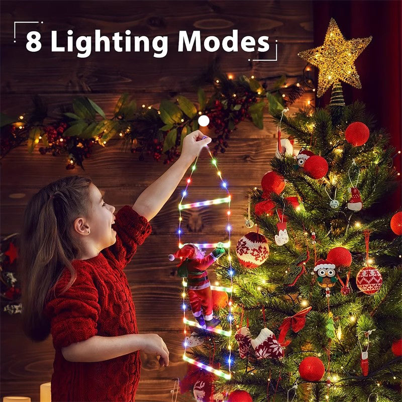 Climbing Santa LED Ladder Lights - 1m Festive Holiday Decoration for Indoor & Outdoor Use, 8 Lighting Modes, Remote Controlled