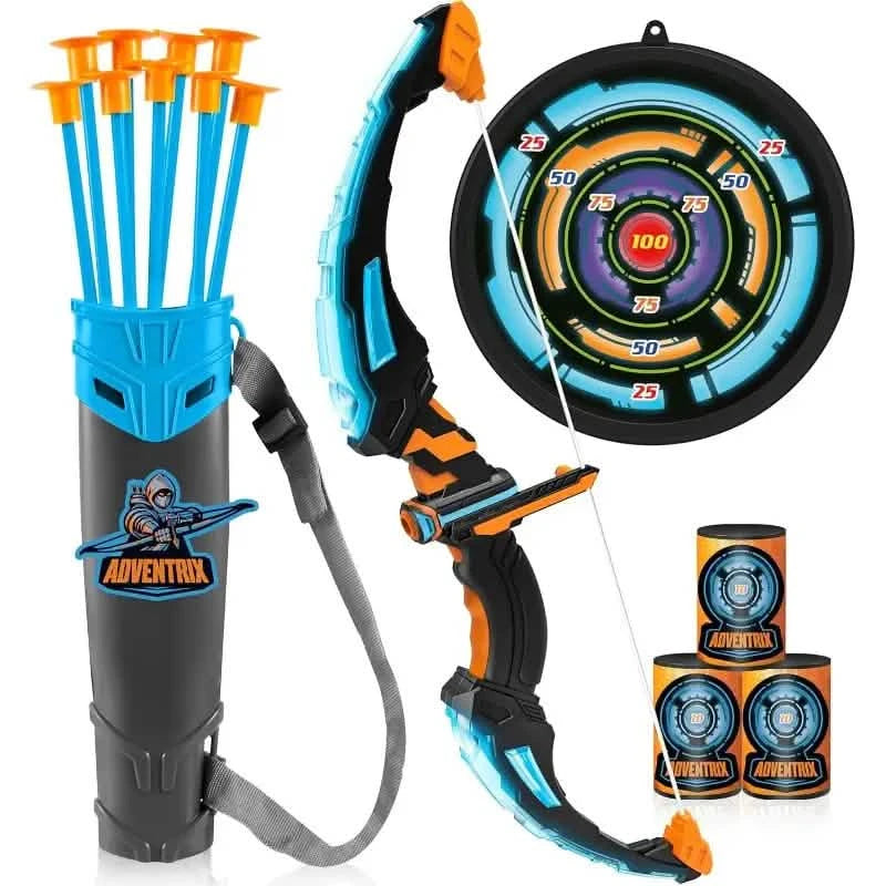 LED Bow & Arrow Toy Set for Kids | Light-Up Archery Play Kit with Suction Cup Arrows (Blue/Green)