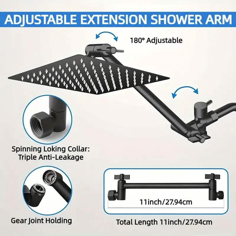 8-Inch High Pressure Showerhead with 11-Inch Adjustable Extension Arm Bath - DailySale
