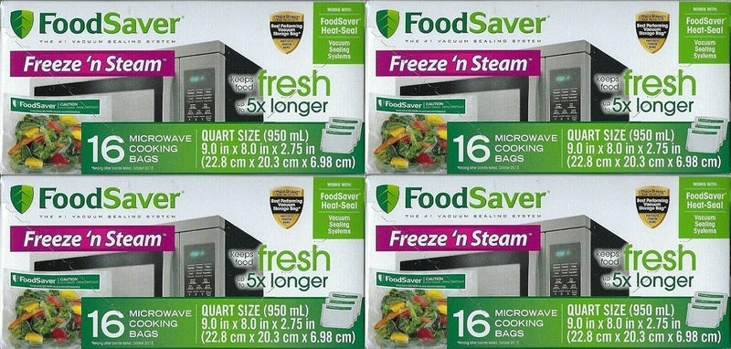 FoodSaver 1-Quart Freeze 'n Steam Microwavable Single-Cooking Bags, 16 Count, Clear (Pack of 8)