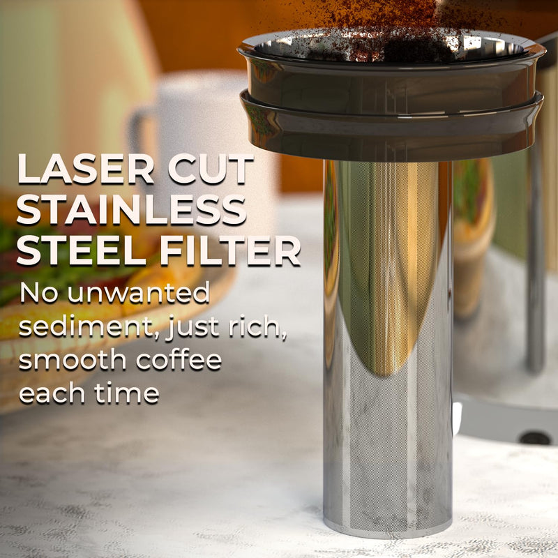 Cafe Du Chateau Cold Brew Coffee Maker - 34oz Airtight Iced Coffee & Tea Pitcher with Measuring Label, Stainless Steel Filter, Ideal for Fridge Storage