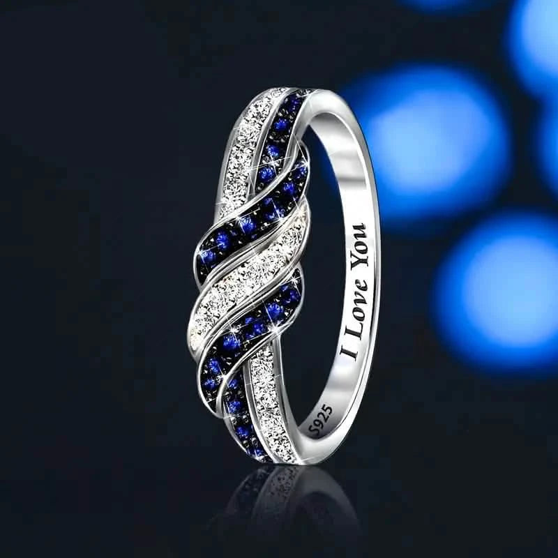 Sparkling Blue Cubic Zirconia Infinity Love Ring – 925 Sterling Silver