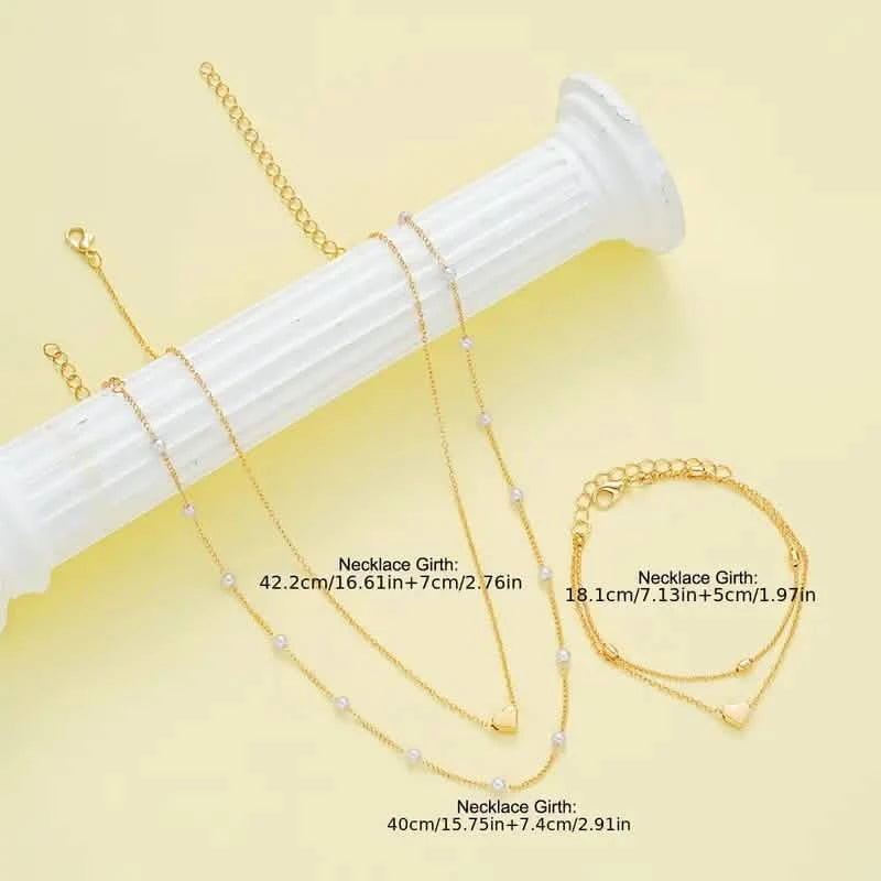 3pcs Heart Necklace & Bracelet Set for Women