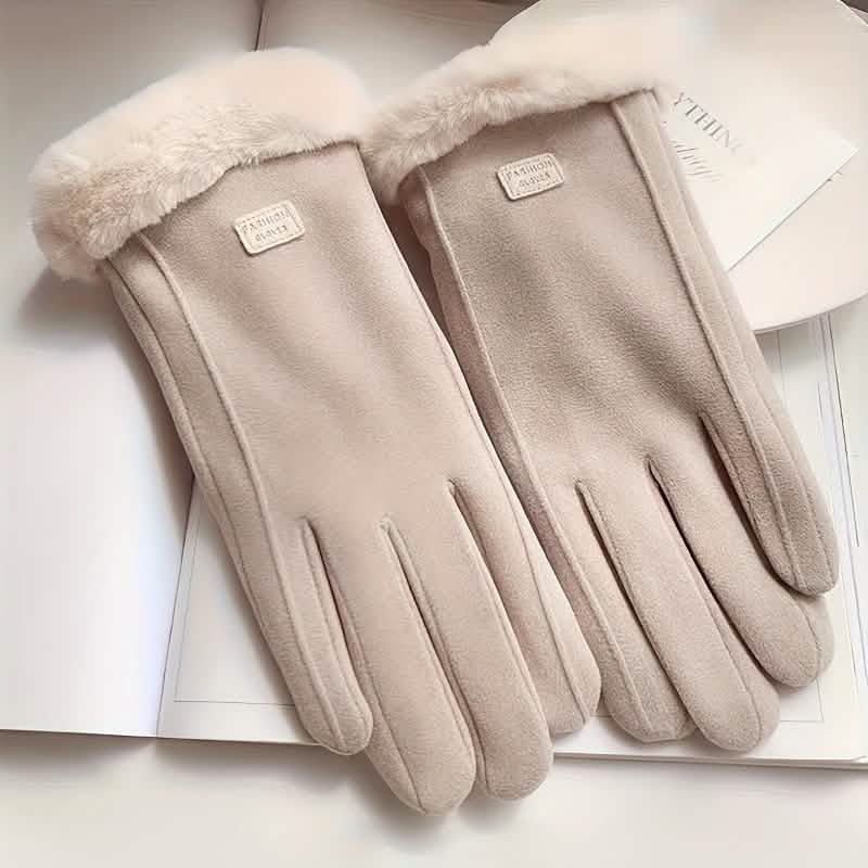 Cashmere Warm Suede Leather Plush Touch Screen Gloves