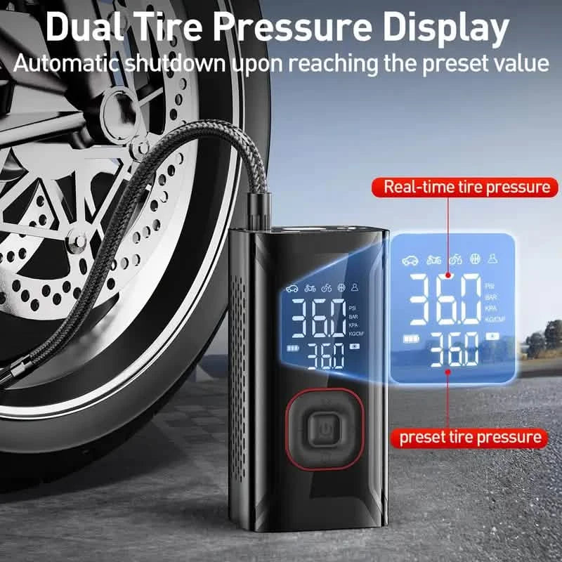 Tire Inflator Portable Air Compressor – Cordless 150PSI Pump with 10000mAh Battery for Car, Bike, Motorcycle, and Ball
