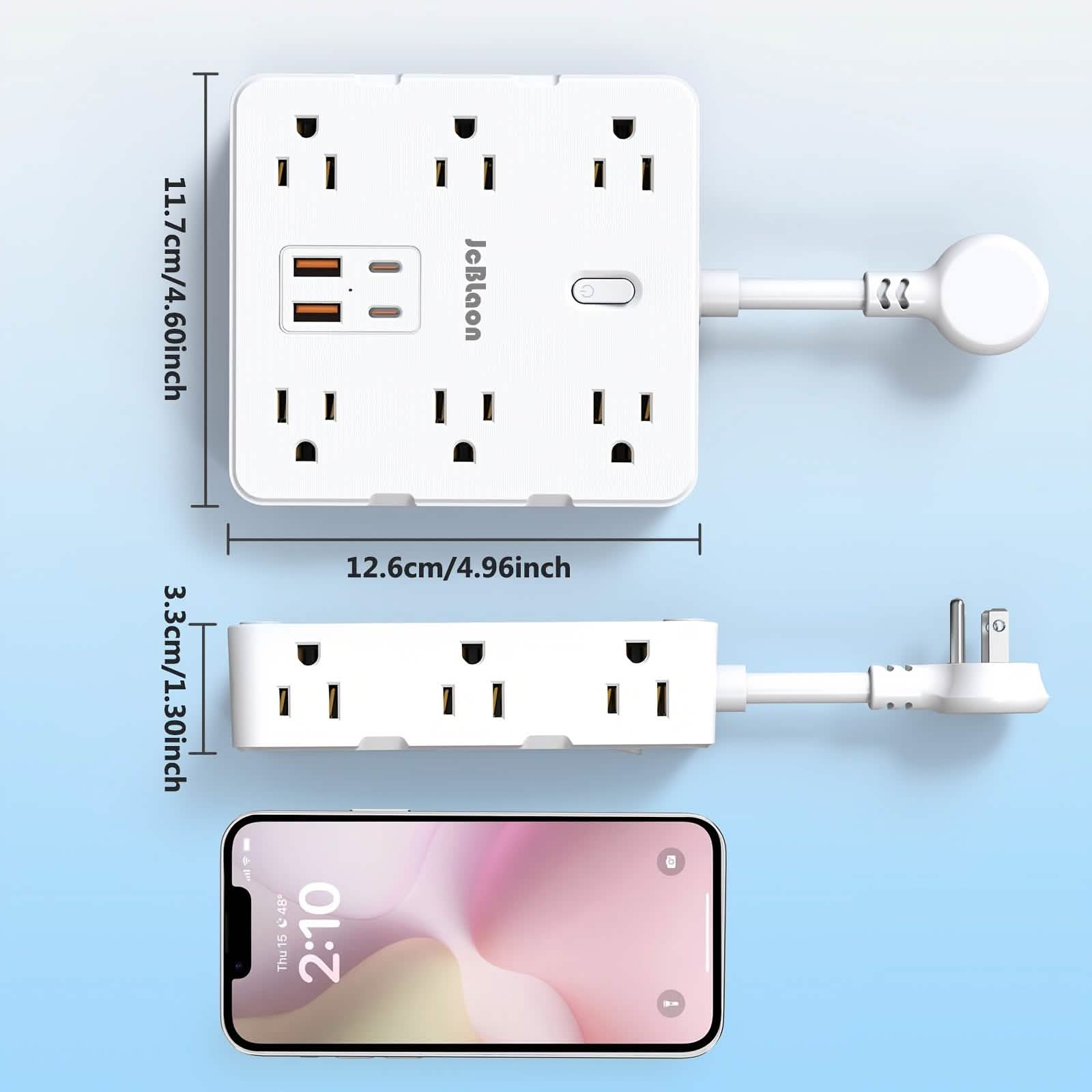 16-in-1 Power Strip – 12 AC Outlets & 4 USB Ports, White