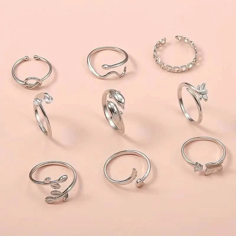 9-Pieces: Adjustable Foot Ring Set Rings - DailySale