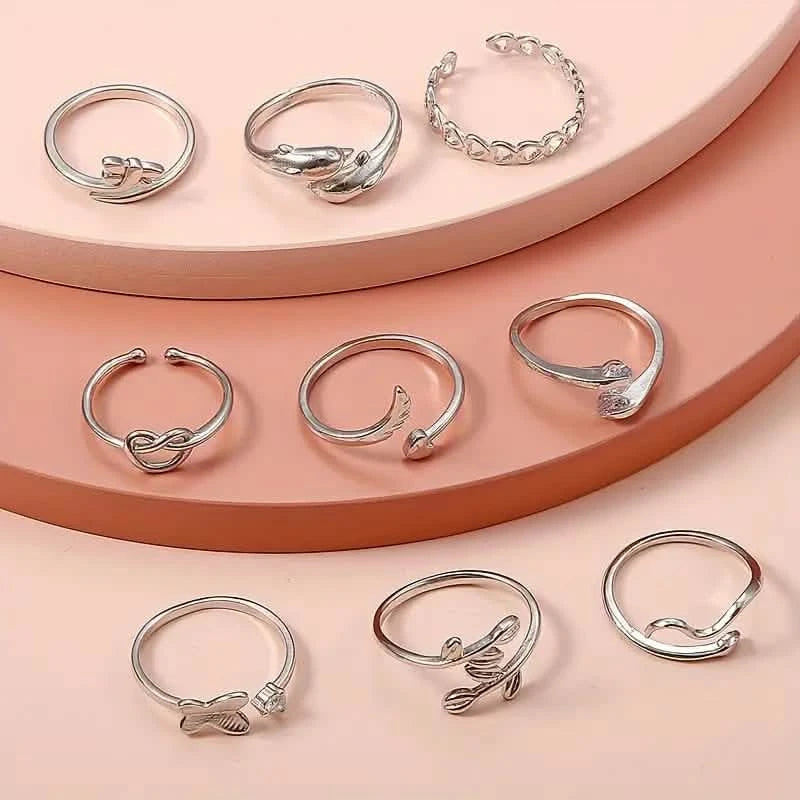 9-Pieces: Adjustable Foot Ring Set Rings - DailySale