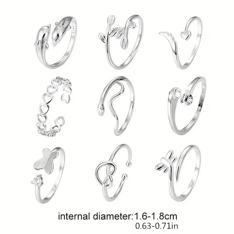 9-Pieces: Adjustable Foot Ring Set Rings - DailySale