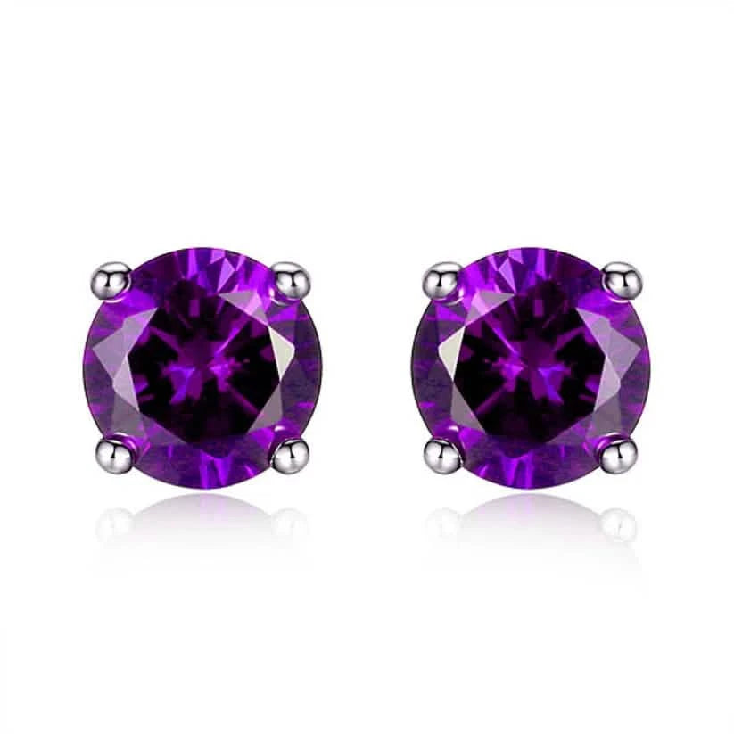 925 Sterling Silver 6mm Round-Cut Amethyst Stud Earrings Earrings - DailySale