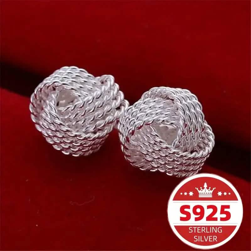 925 Sterling Silver Braided Ball Earrings Earrings - DailySale