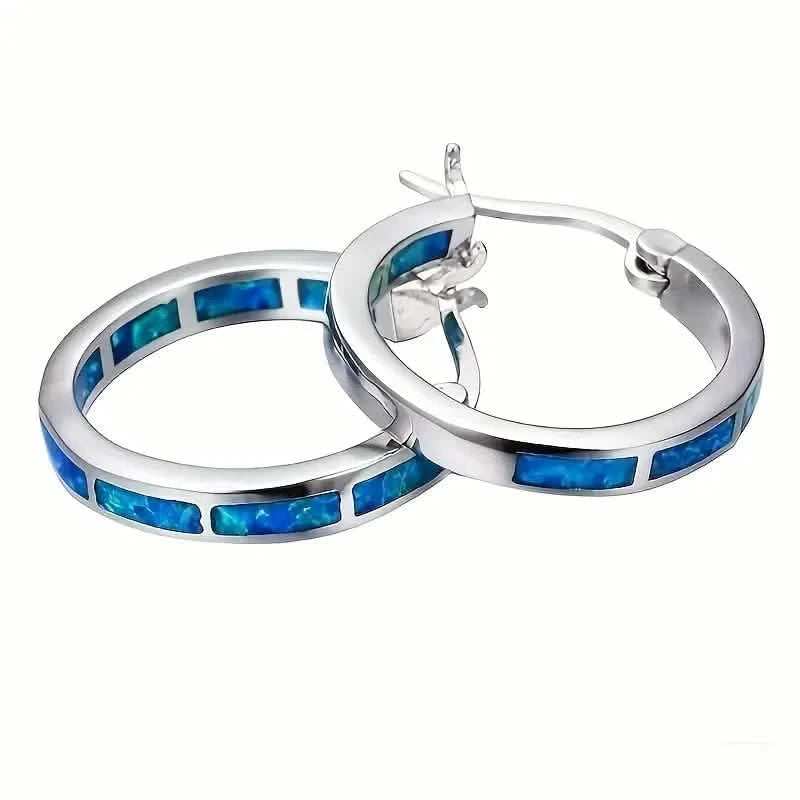 925 Sterling Silver Circular Hoop Earrings Earrings Blue - DailySale