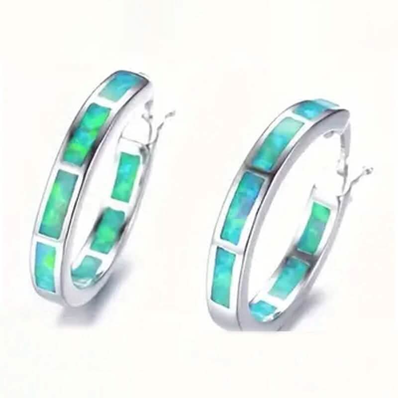 925 Sterling Silver Circular Hoop Earrings Earrings Green - DailySale