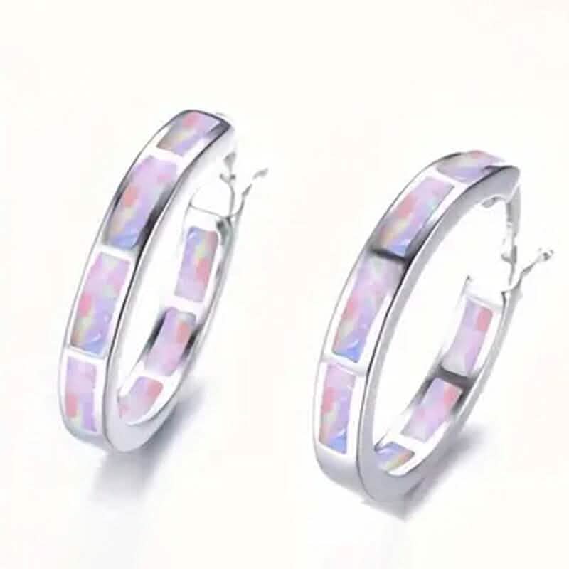 925 Sterling Silver Circular Hoop Earrings Earrings Pink - DailySale