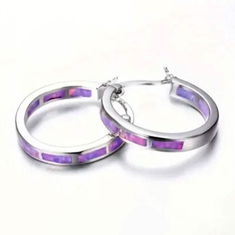 925 Sterling Silver Circular Hoop Earrings Earrings Purple - DailySale