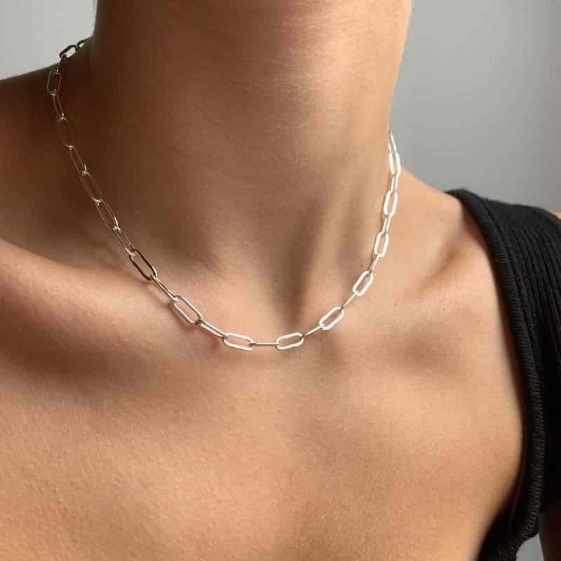 925 Sterling Silver Paper Clip 4MM Elongated Link Chain Necklaces 16" - DailySale