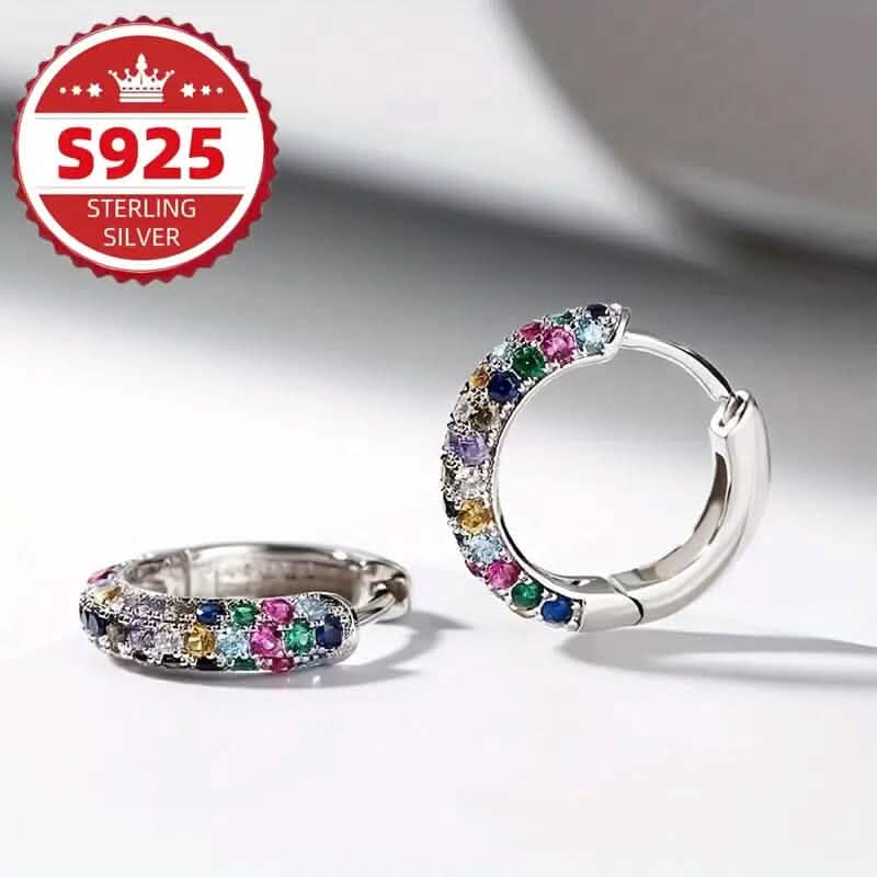 925 Sterling Silver Round Colorful Synthetic Zirconia Earrings Earrings - DailySale