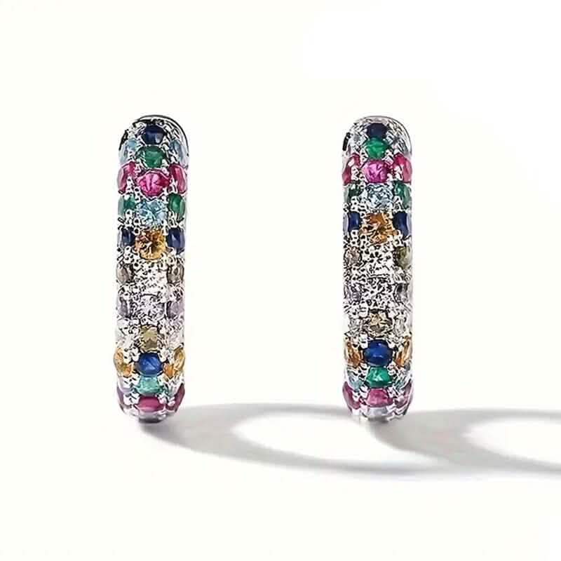 925 Sterling Silver Round Colorful Synthetic Zirconia Earrings Earrings - DailySale
