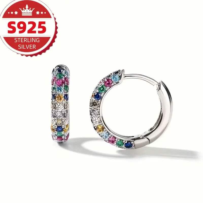 925 Sterling Silver Round Colorful Synthetic Zirconia Earrings Earrings - DailySale