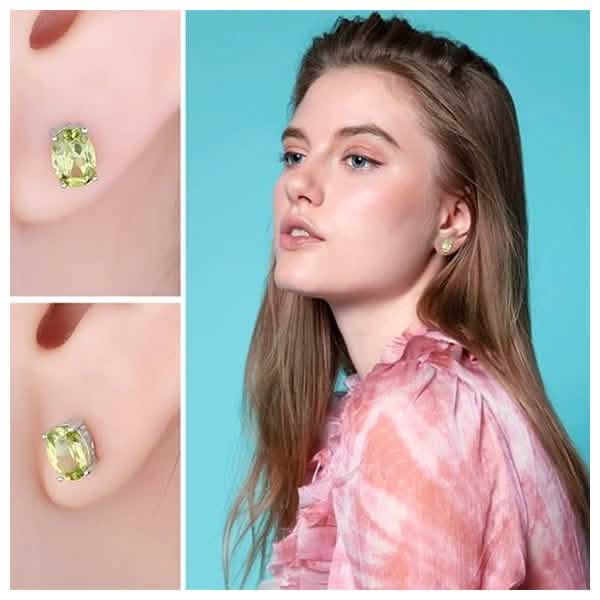925 Sterling Silver Round/Oval Peridot Stud Earrings Earrings - DailySale