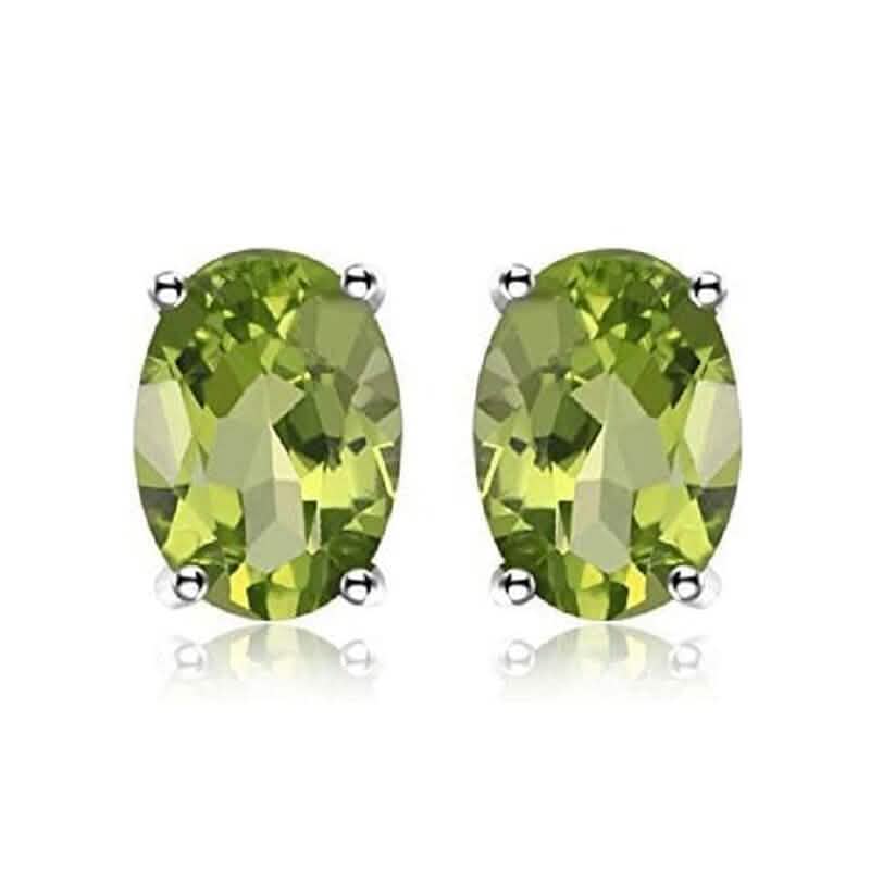 925 Sterling Silver Round/Oval Peridot Stud Earrings Earrings Oval - DailySale