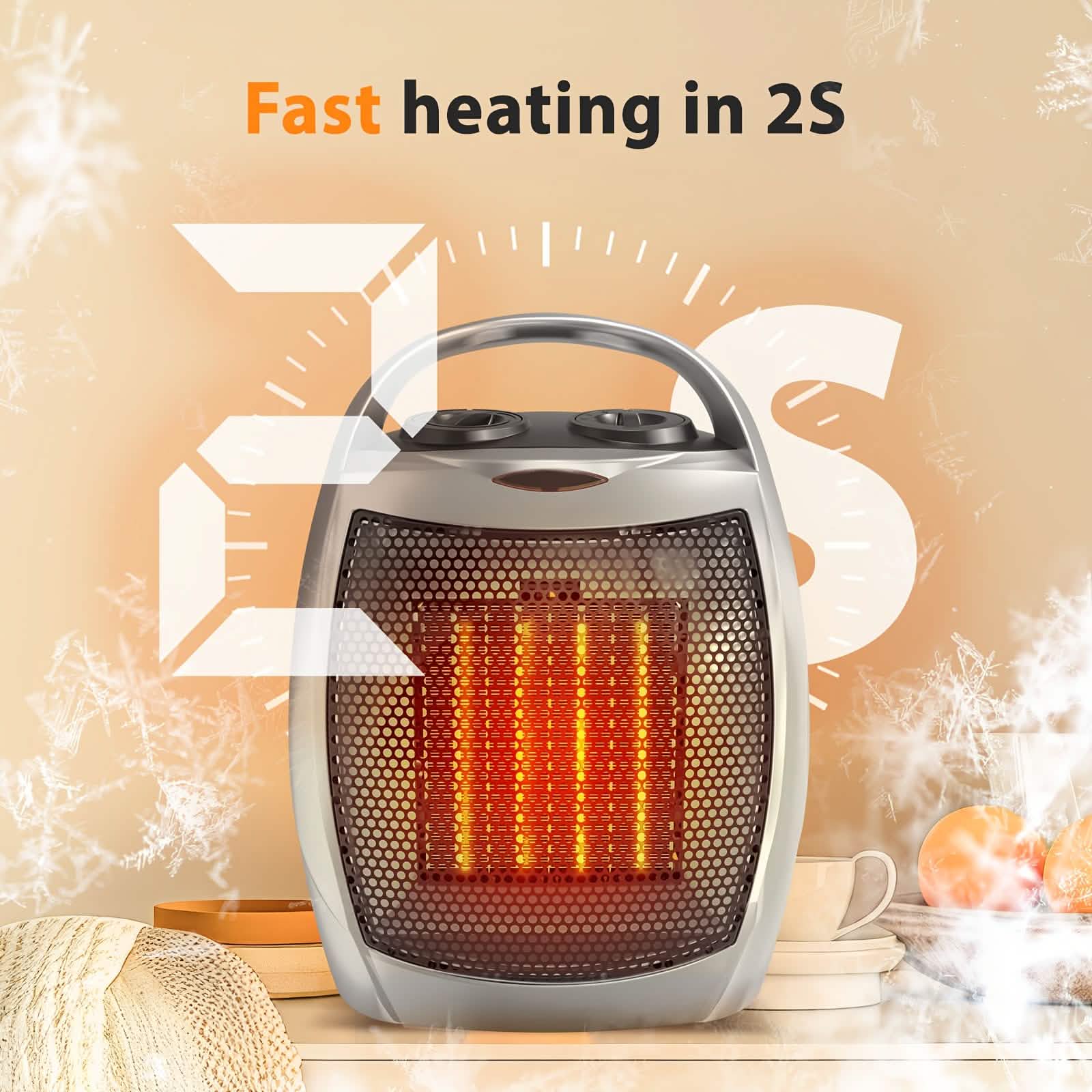 1500W Portable Ceramic Space Heater with Thermostat & Safety Protection with Carry Handle