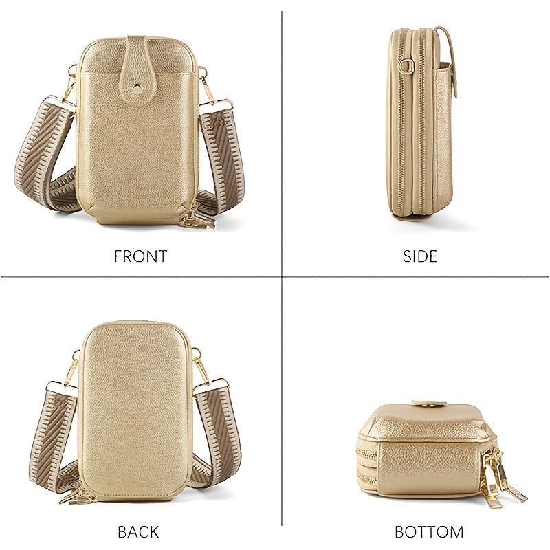 Front, side, back and bottom views of the bag
