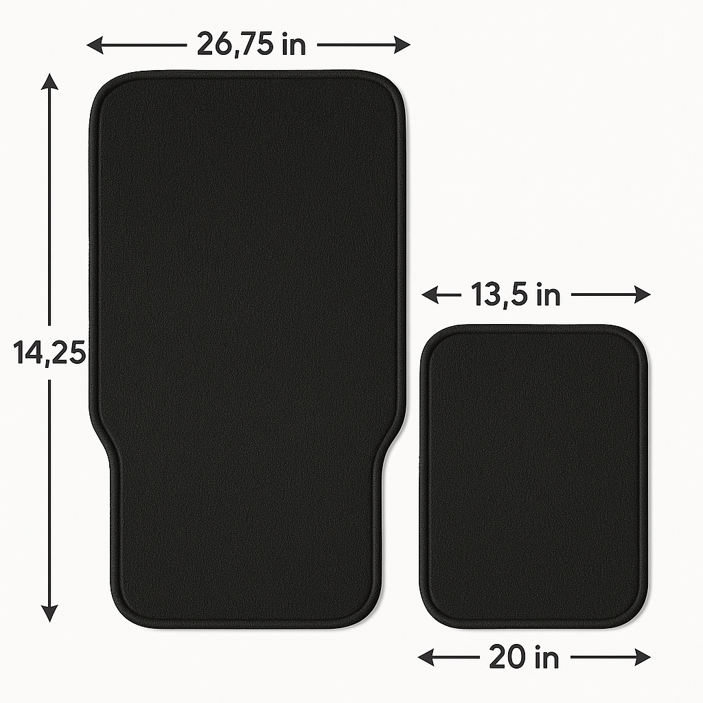 4 Piece Set of Car Floor Mats Front 26.75 x 14.25 inches, Rear 13.5 x 20 inches