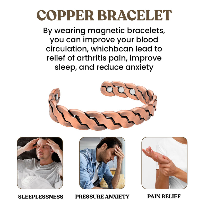Adjustable Cuff Copper Magnetic Therapy Bracelet Bangle for Men and Women Twisted Design