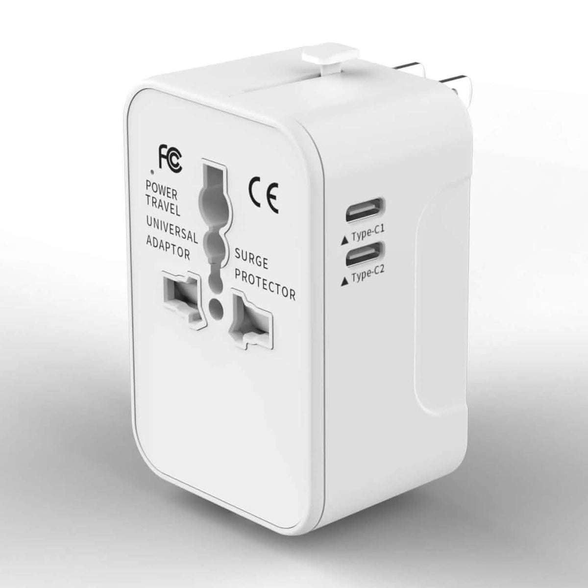 Universal travel adapter with USB-C ports