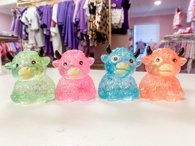 Glitter Highland Cow Squish | Slow Rise Sensory Squeeze Toy | Glitter Fidget Toy