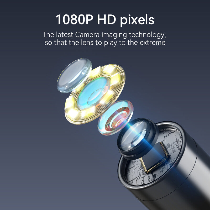 The IP67 camera probe submerged in water with the LEDs lit