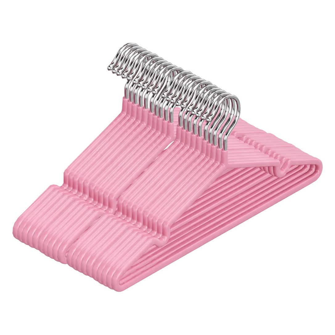 20 pink non-slip coated metal clothes hangers