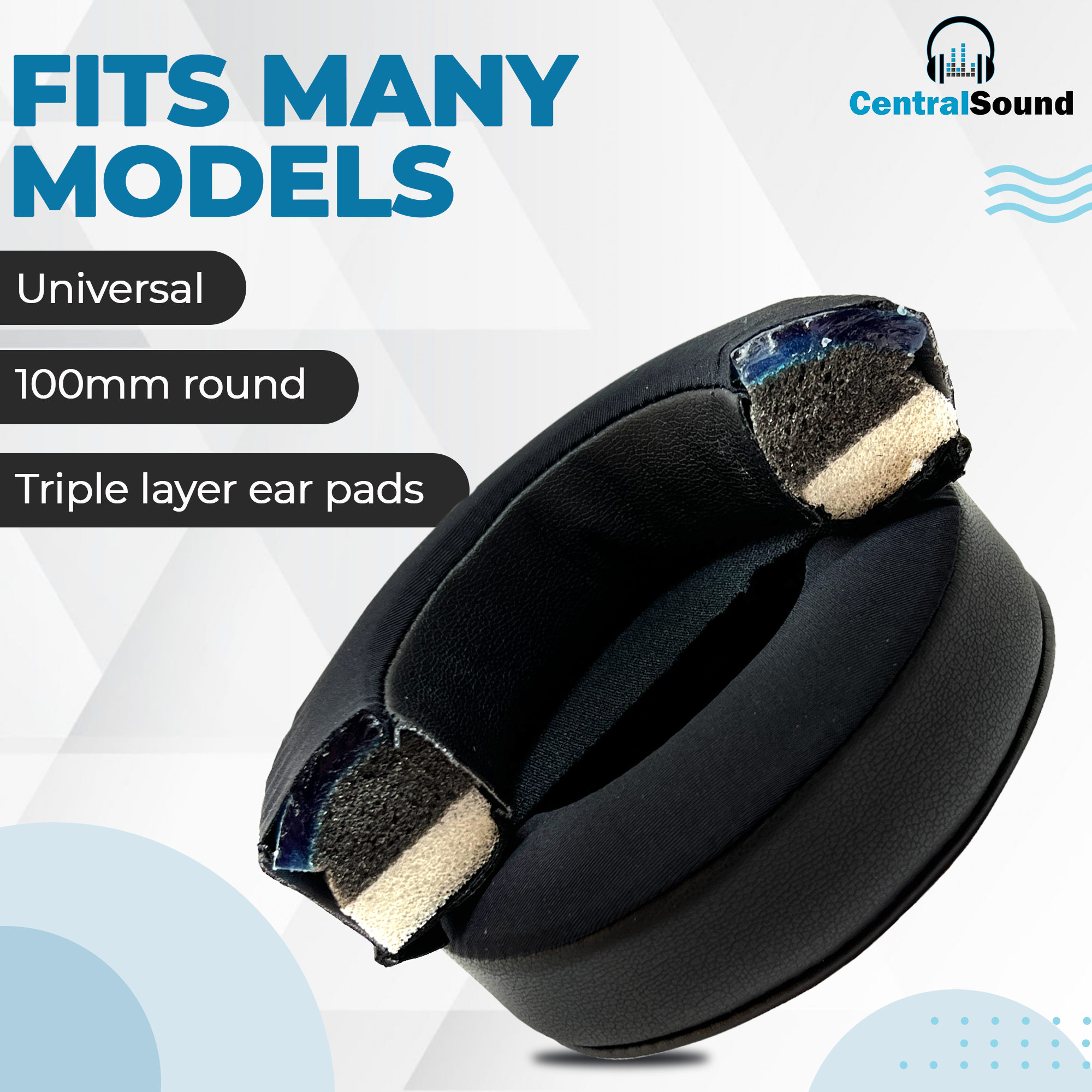 CentralSound Cooling Gel + Memory Foam Premium Replacement Ear Pad Cushions Universal Round 100mm